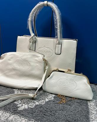 Set 3 borse bianche in pelle