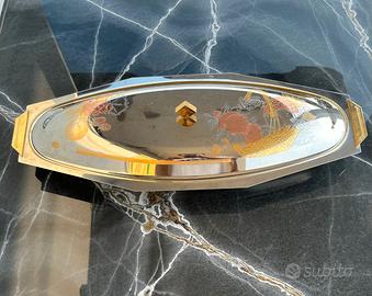 Pesciera ovale in acciaio inox e oro rosa 24k