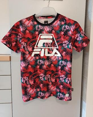 Maglia sport Fila rossa a fiori. Tg.M -Unisex
