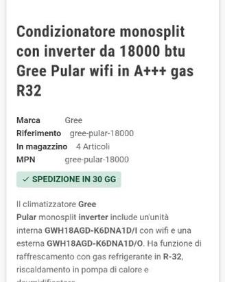 Climatizzatore inverter 18.000 btu Gree