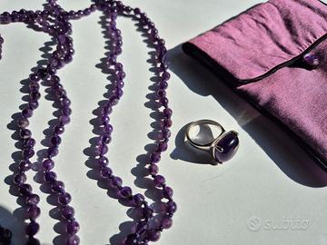Parure Ametista e argento, collana e anello