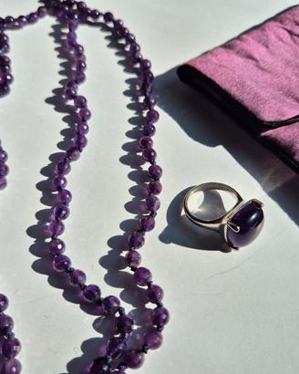 Parure Ametista e argento, collana e anello
