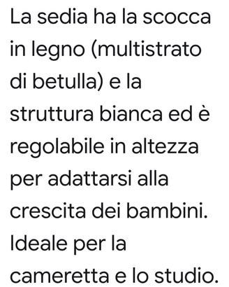 sedia scrivania bambino