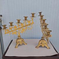 antica coppia di candelieri in bronzo dorato