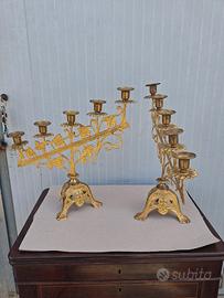 antica coppia di candelieri in bronzo dorato