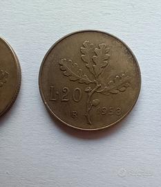  Lotto 20 Monete Lira: 20 Lire '58 e '57 + 200lire