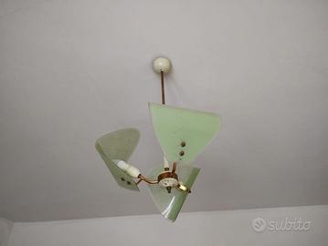 Lampada da soffitto anni ’50 verde 3 vetri satinat