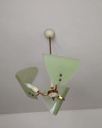Lampada da soffitto anni ’50 verde 3 vetri satinat