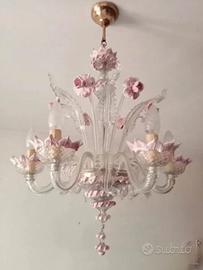 Lampadario Classico in Vetro di Murano rosa 