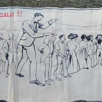 manifesto pubb. ironico dipinto  carta pezzo unico