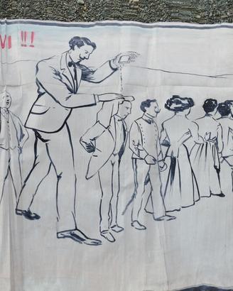 manifesto pubb. ironico dipinto  carta pezzo unico