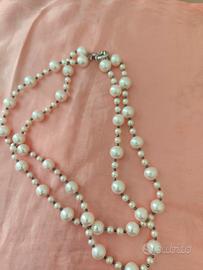  doppio filo di perle naturali  con susta in argen