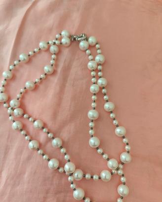 doppio filo di perle naturali  con susta in argen