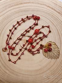 Collana lunga handmade foglia oro