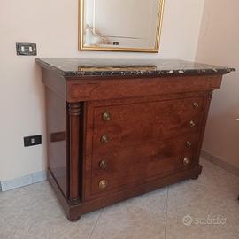 Comò + 2 comodini in legno con ripiano in marmo