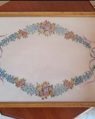 Vassoio vintage da portata in legno vetro rifinito