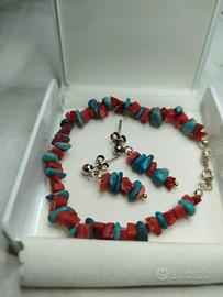 bracciale e orecchini corallo e turchese 