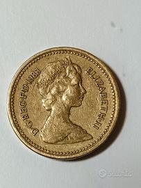 Moneta One Pound 1 Sterlina 1983 con errore conio