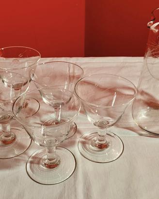 Servizio Cocktail Vintage in Vetro Inciso