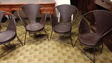 4 poltrone vintage in metallo martellato 