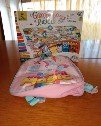 Zainetto unicorno e gioco da tavolo
