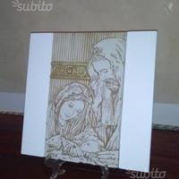 Quadretto icona sacra famiglia in legno e resina