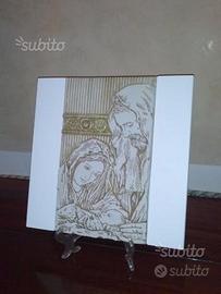 Quadretto icona sacra famiglia in legno e resina
