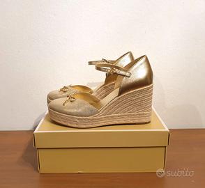 Sandali in pelle, zeppa, oro, Michael Kors, n.41,5