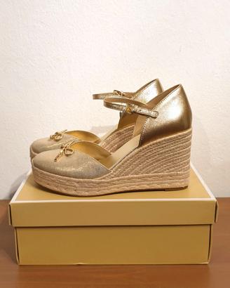 Sandali in pelle, zeppa, oro, Michael Kors, n.41,5