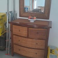 Cassettiera con specchiera legno teak rattan