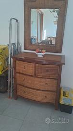 Cassettiera con specchiera legno teak rattan