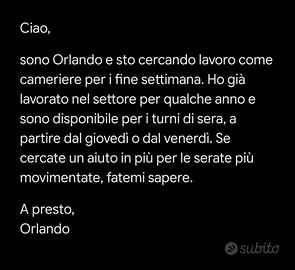 Cameriere extra per il fine settimana 