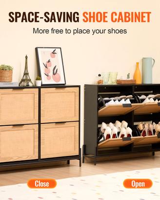 Scarpiera Rattan 4 Cassetti Ribaltabili in Legno