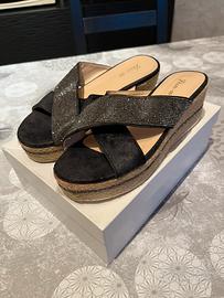 Ciabatte Lisa-w N.39 Pelle e Paglia con Strass