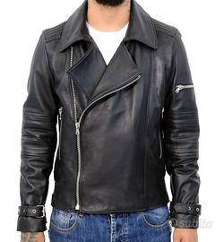 Giubbotto Uomo Chiodo Vera Pelle Nero Giacca Moto