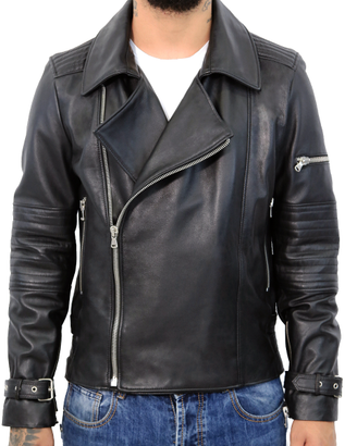 Giubbotto Uomo Chiodo Vera Pelle Nero Giacca Moto
