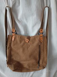 Zaino / borsa doppio uso in tessuto color cachi