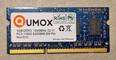 RAM QUMOX 4GB DDR3 1600MHz PC3-12800 - SO-DIMM