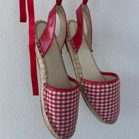 Espadrillas Guess rosse a quadretti con nastri