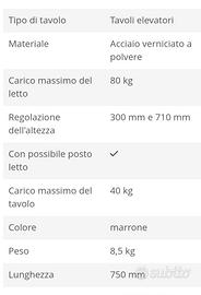 Tavolo elevabile per camper