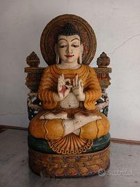 Statua Buddha in legno dipinta a mano