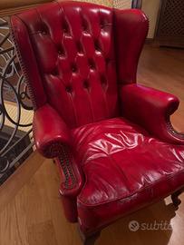 Poltrona Chesterfield in vera pelle rossa