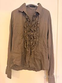 Camicia Massimo Rebecchi color oliva con balze