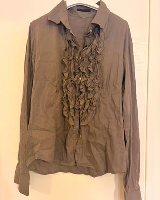 Camicia Massimo Rebecchi color oliva con balze