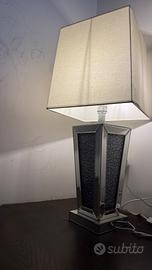 Lampada con paralume, in tessuto, vetro e mdf, da