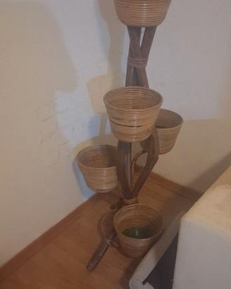 Portavasi in bamboo e rettan anni 60