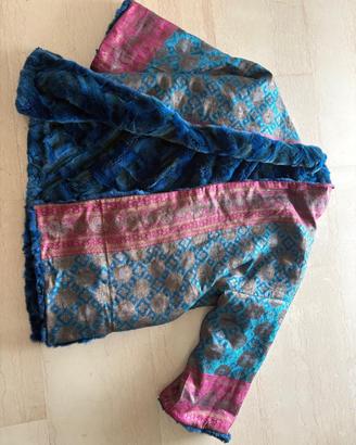 Giacca in broccato jacquard & eco-pelliccia