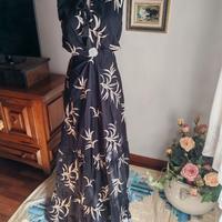 abito Susy Mix tg M lungo cotone nero ricami beige