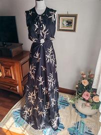 abito Susy Mix tg M lungo cotone nero ricami beige