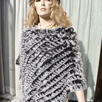 PONCHO donna inverno caldo pelliccia lapin tricot